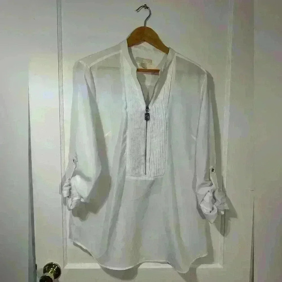 Michael Kors Longsleeve Zipper Tuxedo Shirt - Picture 2 of 7